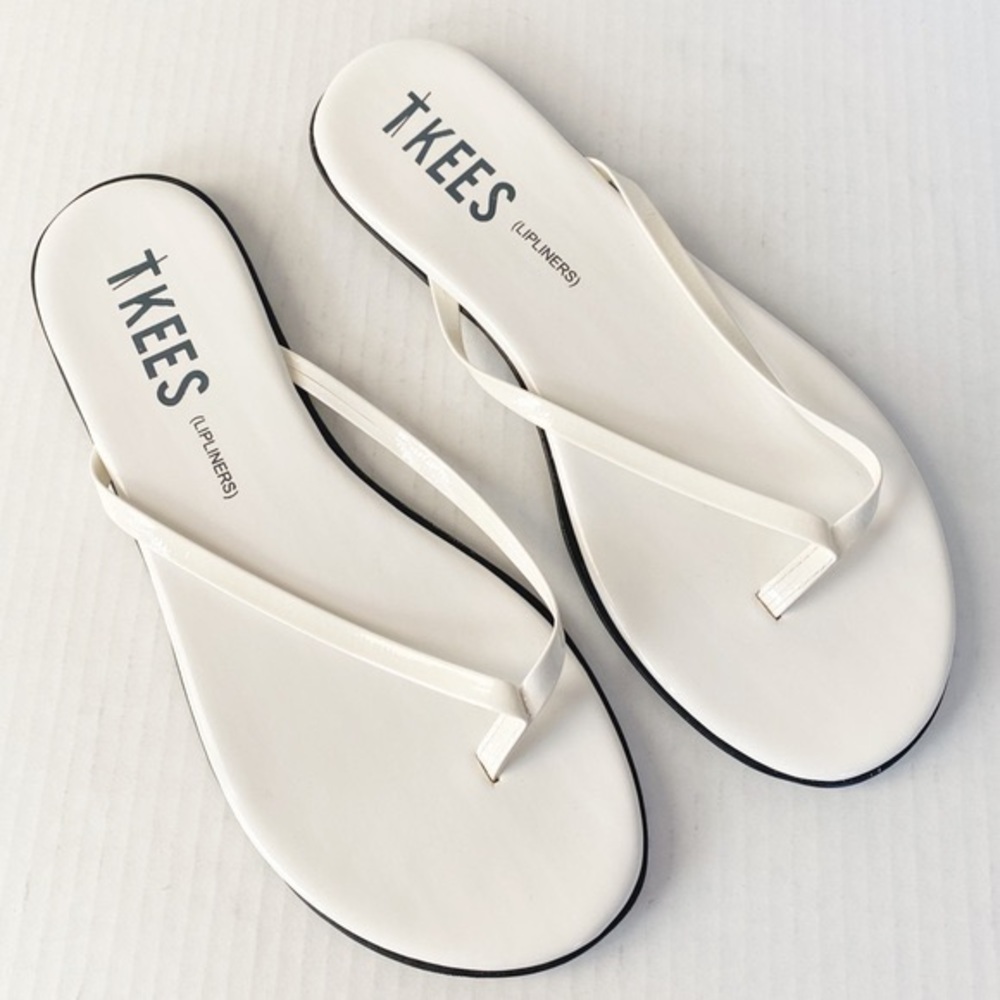 TKEES White Patent Leather Flip Flops